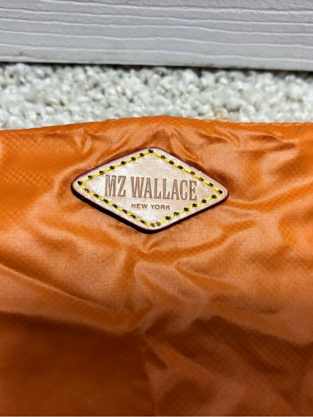 MZ Wallace Orange Nylon Cosmetic Pouch with Leather Logo - Picture 2 of 4